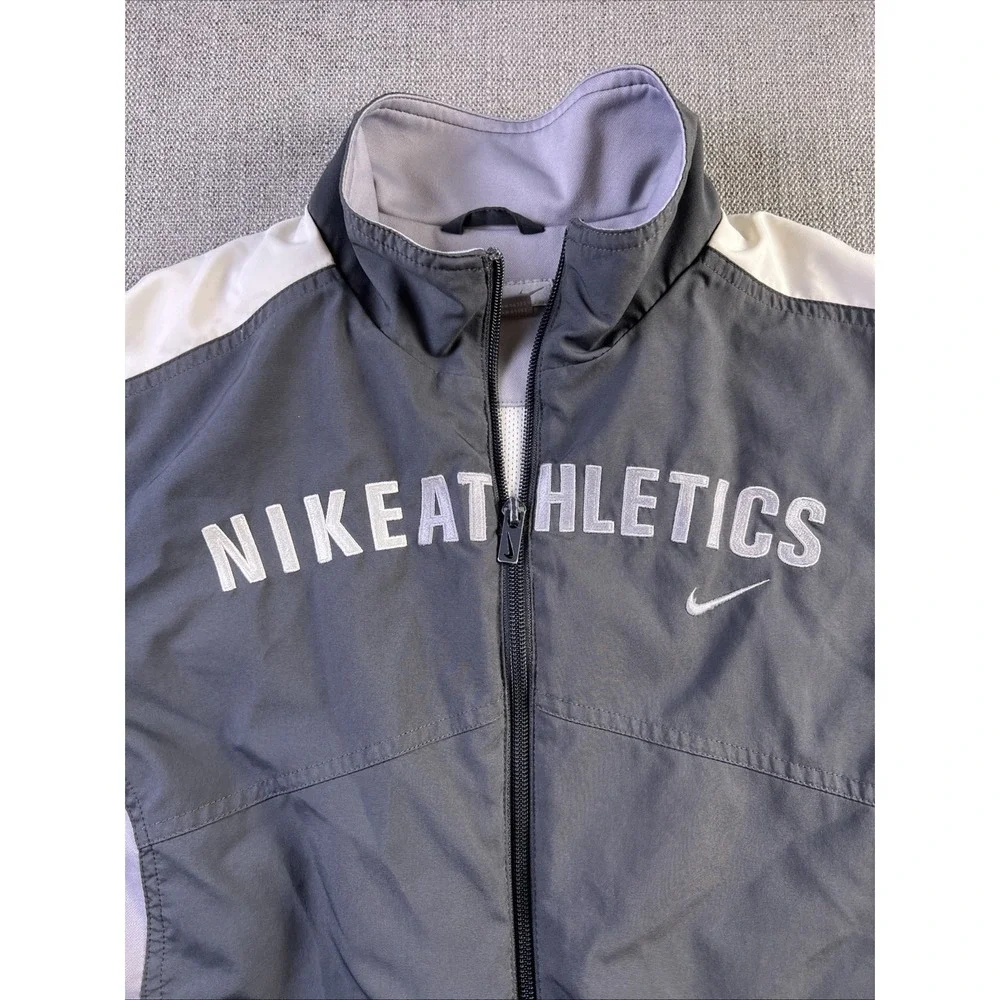 Vintage Nike Track Jacket Women's L 14-16 Full Zip Spellout 90s Gray Gym‎ Train